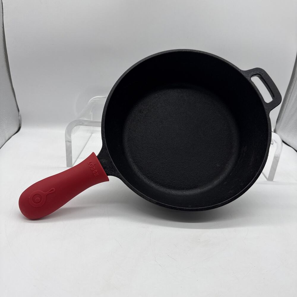 Bruntmor 10” Black Cast Iron 3.25” Deep Round Fry Pan 2 Handles, Silicone Cover